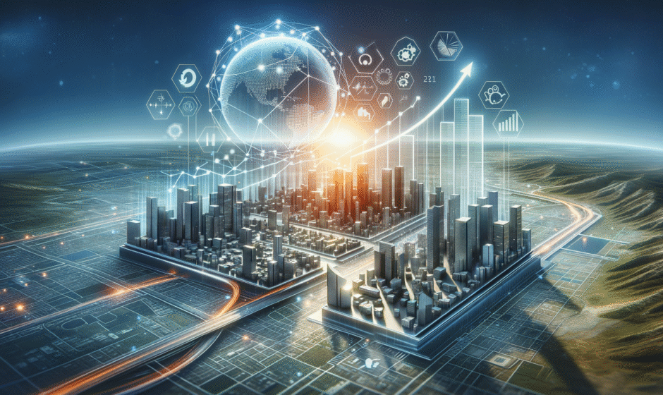 Wizualizacja lokalnych przedsiębiorstw w Podlaskiem, z widokiem na Białystok i rozwijające się gminy, ukazująca wyzwania i szanse w biznesie.